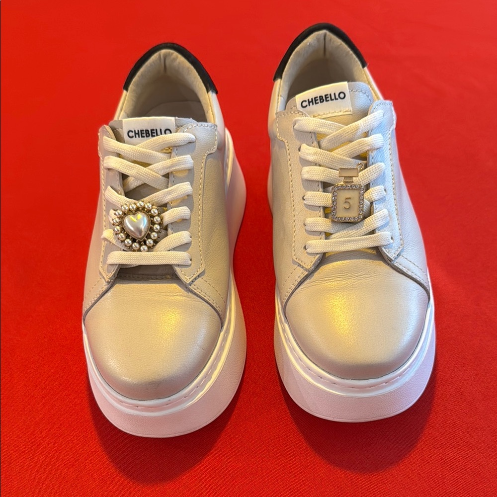 Women's White Sneakers with Pearl Detail